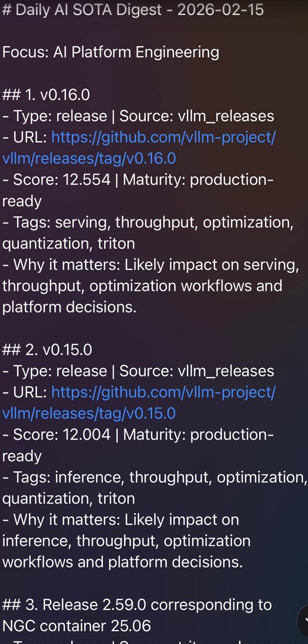 The first output — raw release notes and changelogs dominating the digest